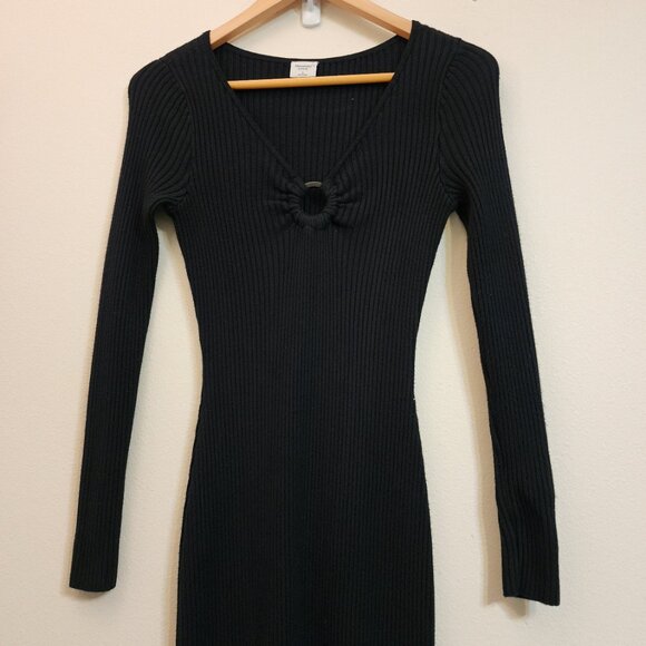 Abercrombie & Fitch O-Ring Midi Sweater Dress Rib Knit V Neck Long Slv Women S - Picture 4 of 13